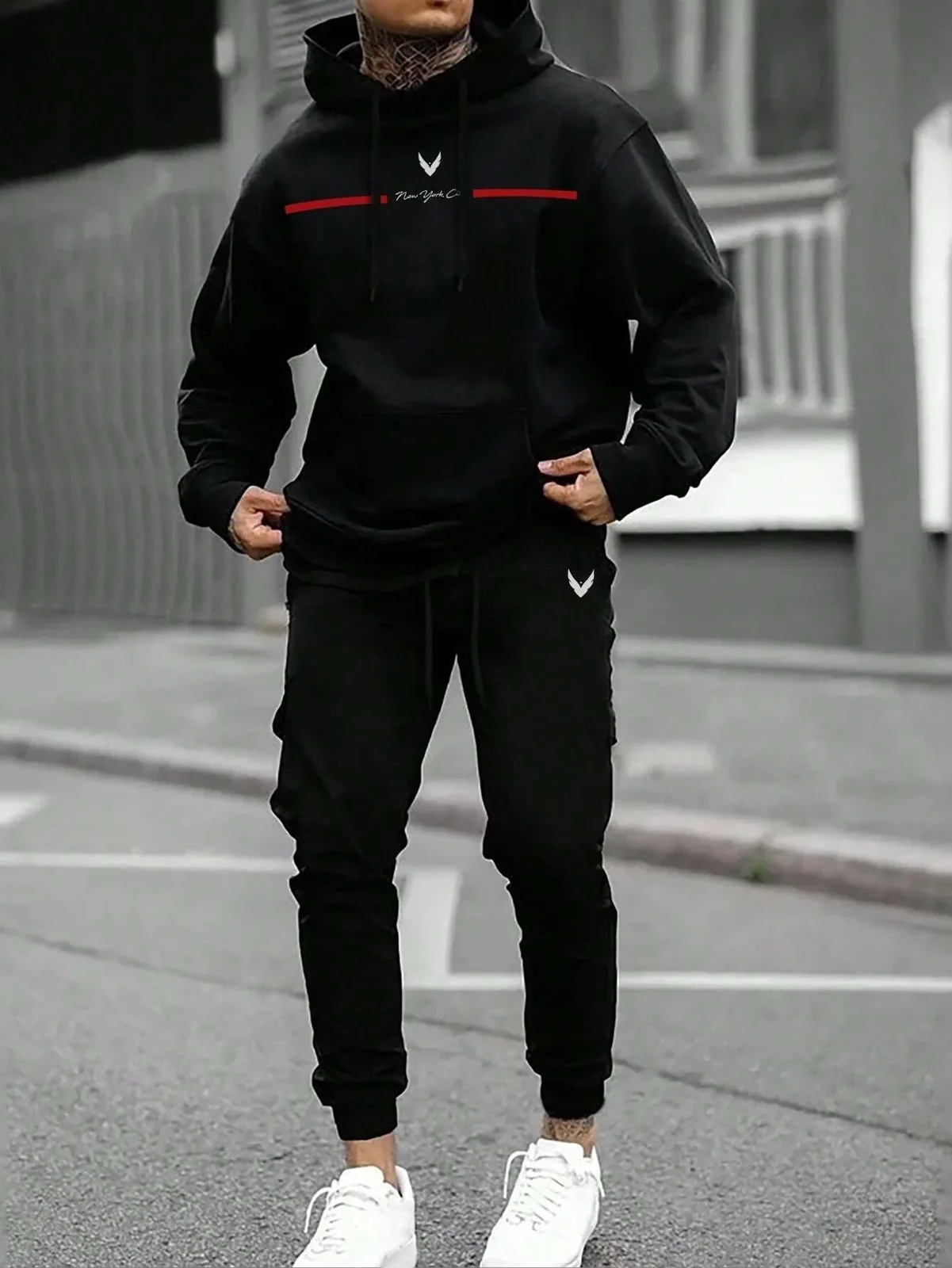 Tracksuit Sets Men's Casual Fleece Warm Hoodies Pants 2PCS Mens Long Sleeve Sport Suit Male Pullover Hoodies Sports Clothing