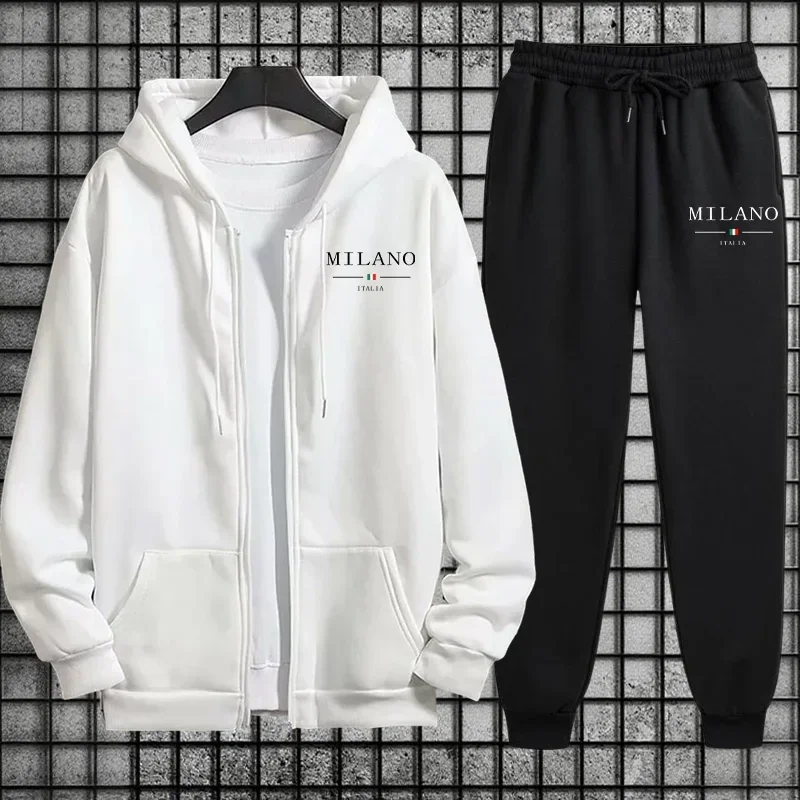 Spring 2026 Men's Tracksuit Casual Simple Quality Fashion Sportswear Single Zip Up Hoodie and Single Sports Pants Daily Jogging