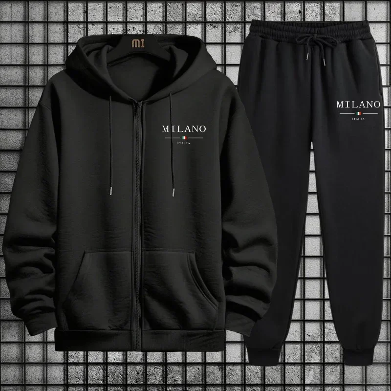 Spring 2026 Men's Tracksuit Casual Simple Quality Fashion Sportswear Single Zip Up Hoodie and Single Sports Pants Daily Jogging