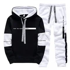 2026 Men's Tracksuit Casual Hooded Sweatshirts Sweatpants Outdoors Sports Jogging Clothes Black White Mix and Match Hoodie Pants