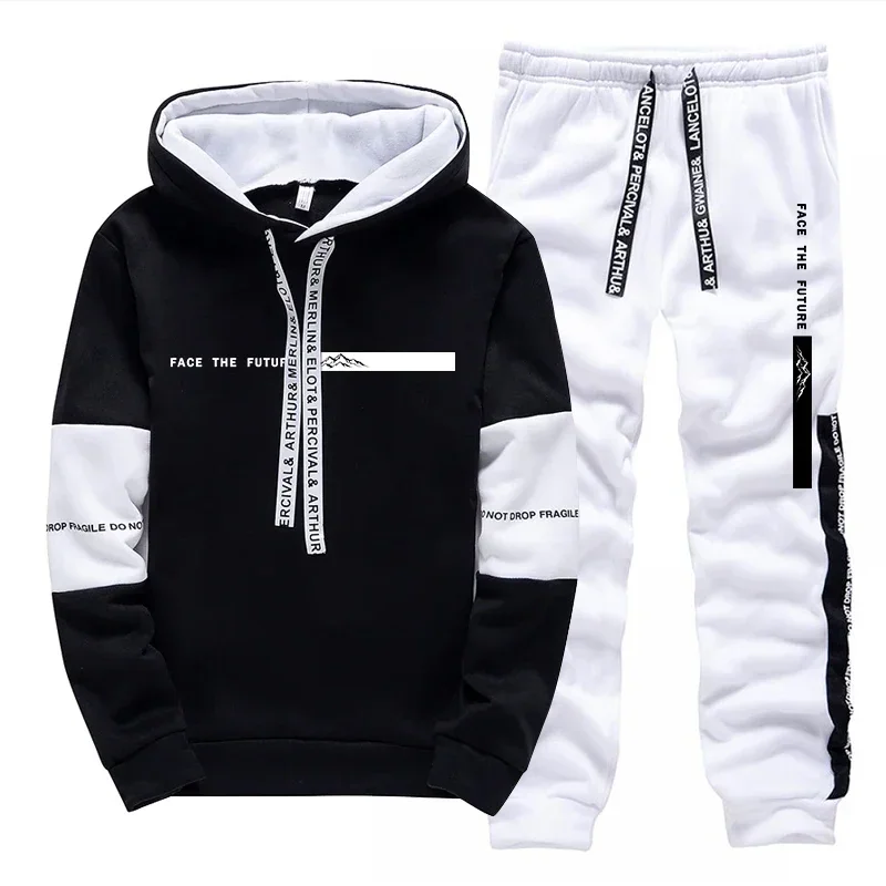 2026 Men's Tracksuit Casual Hooded Sweatshirts Sweatpants Outdoors Sports Jogging Clothes Black White Mix and Match Hoodie Pants