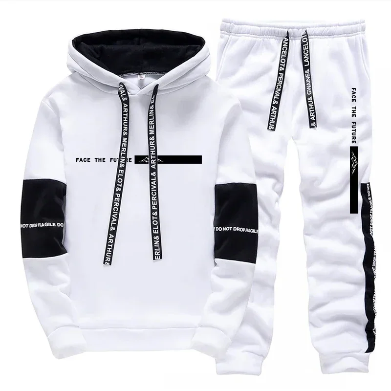 2026 Men's Tracksuit Casual Hooded Sweatshirts Sweatpants Outdoors Sports Jogging Clothes Black White Mix and Match Hoodie Pants