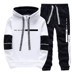 2026 Men's Tracksuit Casual Hooded Sweatshirts Sweatpants Outdoors Sports Jogging Clothes Black White Mix and Match Hoodie Pants
