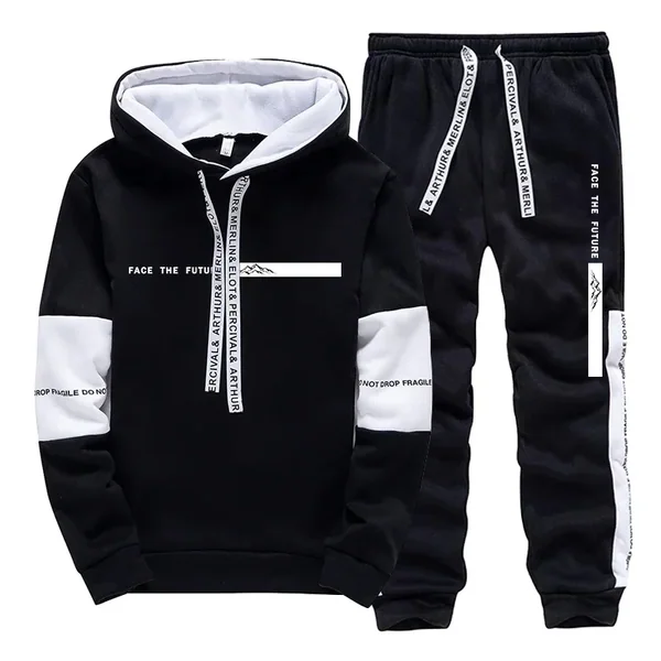 2026 Men's Tracksuit Casual Hooded Sweatshirts Sweatpants Outdoors Sports Jogging Clothes Black White Mix and Match Hoodie Pants