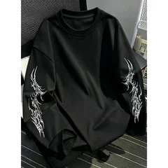 Dark Gothic Loose Men's Long Sleeved Top for Autumn and Winter, Suitable for Both Men and Women, Casual T-shirt