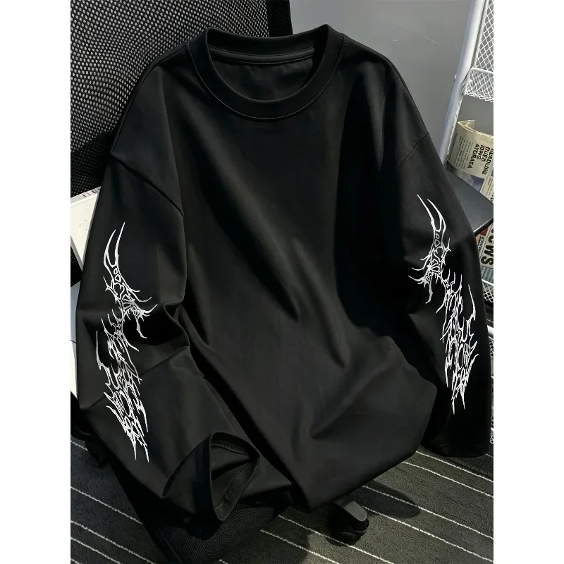 Dark Gothic Loose Men's Long Sleeved Top for Autumn and Winter, Suitable for Both Men and Women, Casual T-shirt