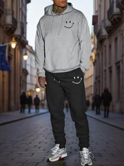 New autumn hoodie hooded set for men and women with sporty style smiley face print with drawstring and pocket as a gift