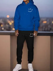 New autumn hoodie hooded set for men and women with sporty style smiley face print with drawstring and pocket as a gift