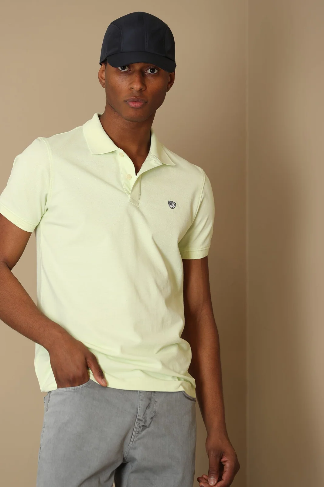 Laon Spor Polo Yaka Erkek Tişört Açık Sarı