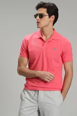 Laon Spor Polo Yaka Erkek Tişört Şeker Pembe