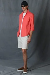 Makro Erkek Smart Gömlek Comfort Slim Fit Mercan