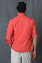 Makro Erkek Smart Gömlek Comfort Slim Fit Mercan